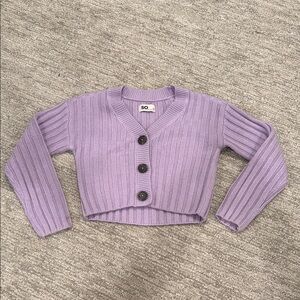 Purple Ribbed Cropped Cardigan